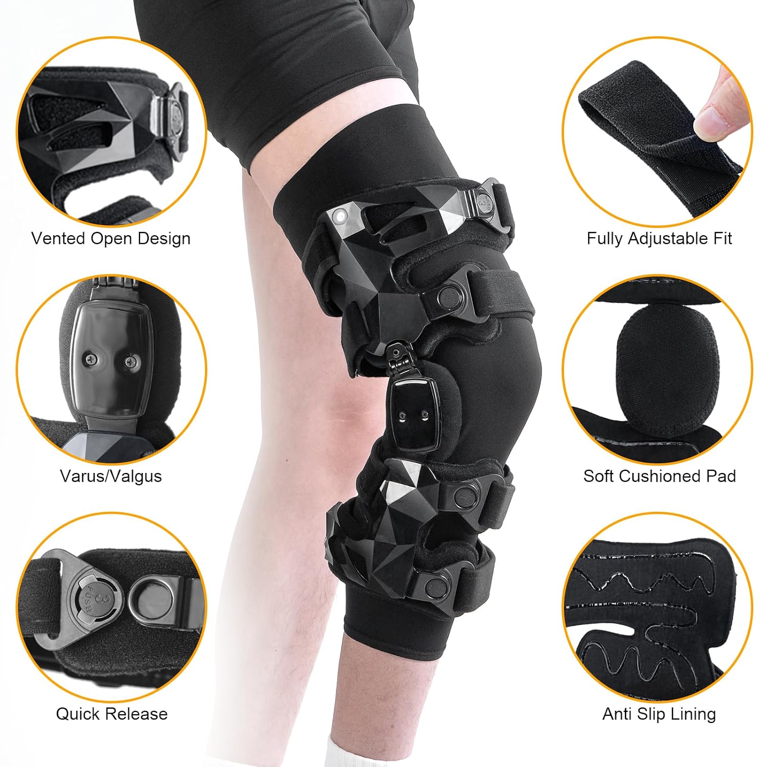 OA Unloader Knee Brace with Sleeves and Anti-Strap for Osteoarthritis, Load Rheumatoid Arthritis, Bone on Bone Offloader, Cartilage Repair, Degeneration, Lateral knee Brace Lattice Black R