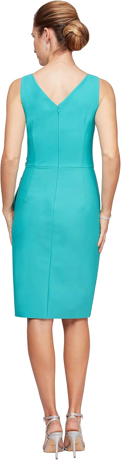 Alex Evenings Women's Slimming Short Ruched Dress with Ruffle (Petite and Regular)