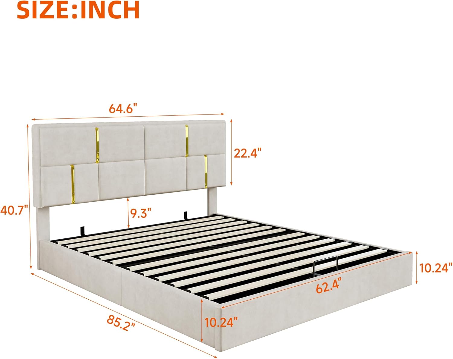JIJIWANG 2-Piece Bedroom Sets, Queen Size PU Upholstered Platform Bed with Hydraulic Storage Ottoman, Wood Platform Bed Frame with Metal Legs, Storage Ottoman for Kids Teens Adults Bedroom, Beige