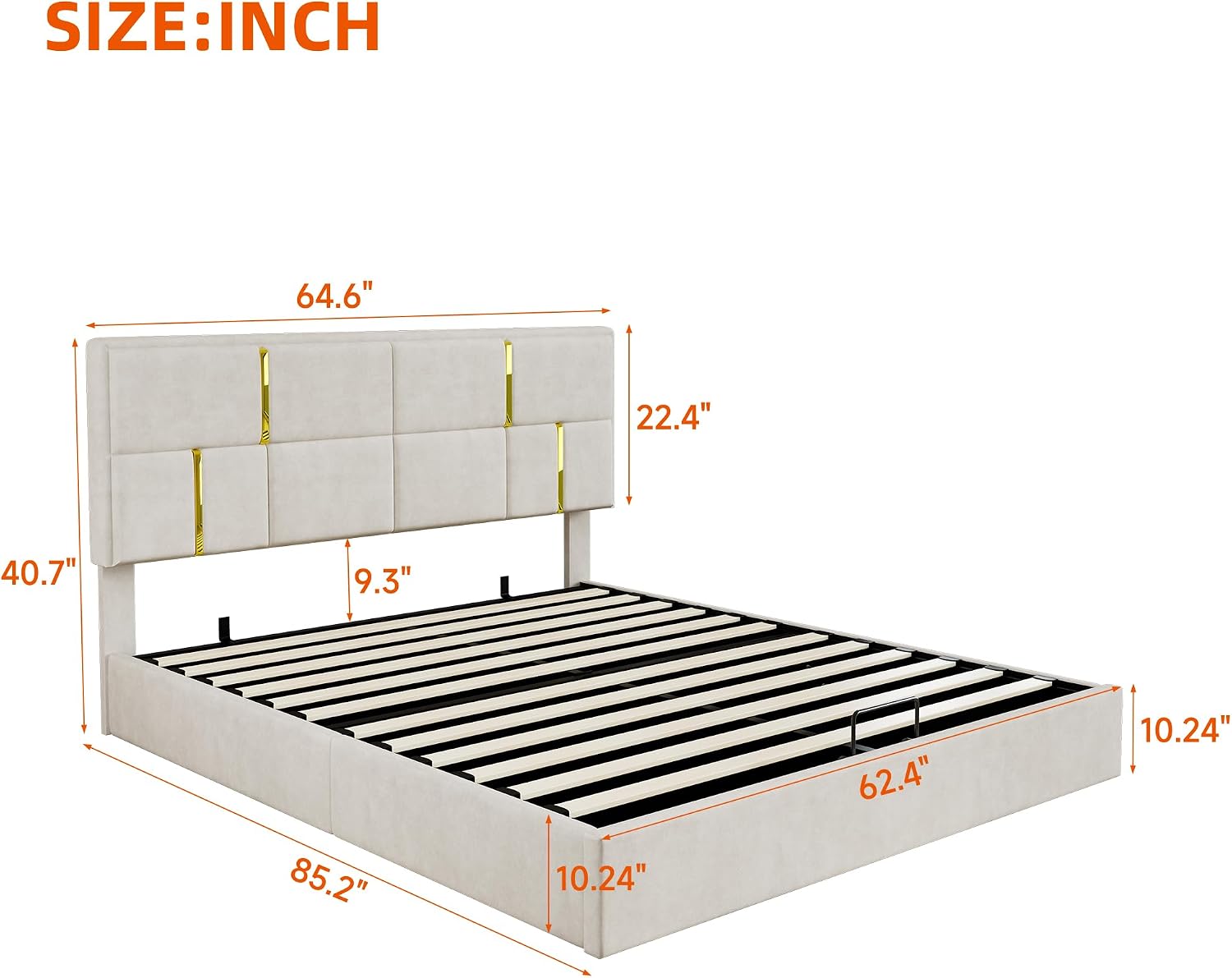 JIJIWANG Queen Size Upholstered Platform Bed with Hydraulic Storage System,Velvet Bed Frame with Headboardqueen Bed Brame with Storage No Box Spring Needed,Beige