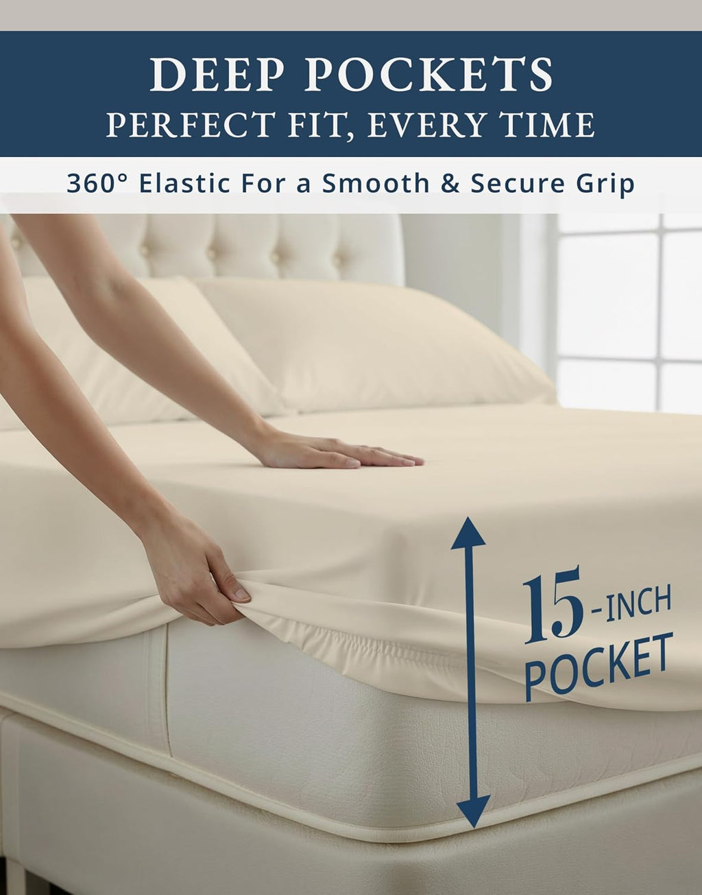 LANE LINEN 100% Egyptian Cotton Split King Bed Sheets for Adjustable Beds Soft & Comfy Sateen Weave for Silky Smooth Finish, Available in Variety of Colors - Ivory