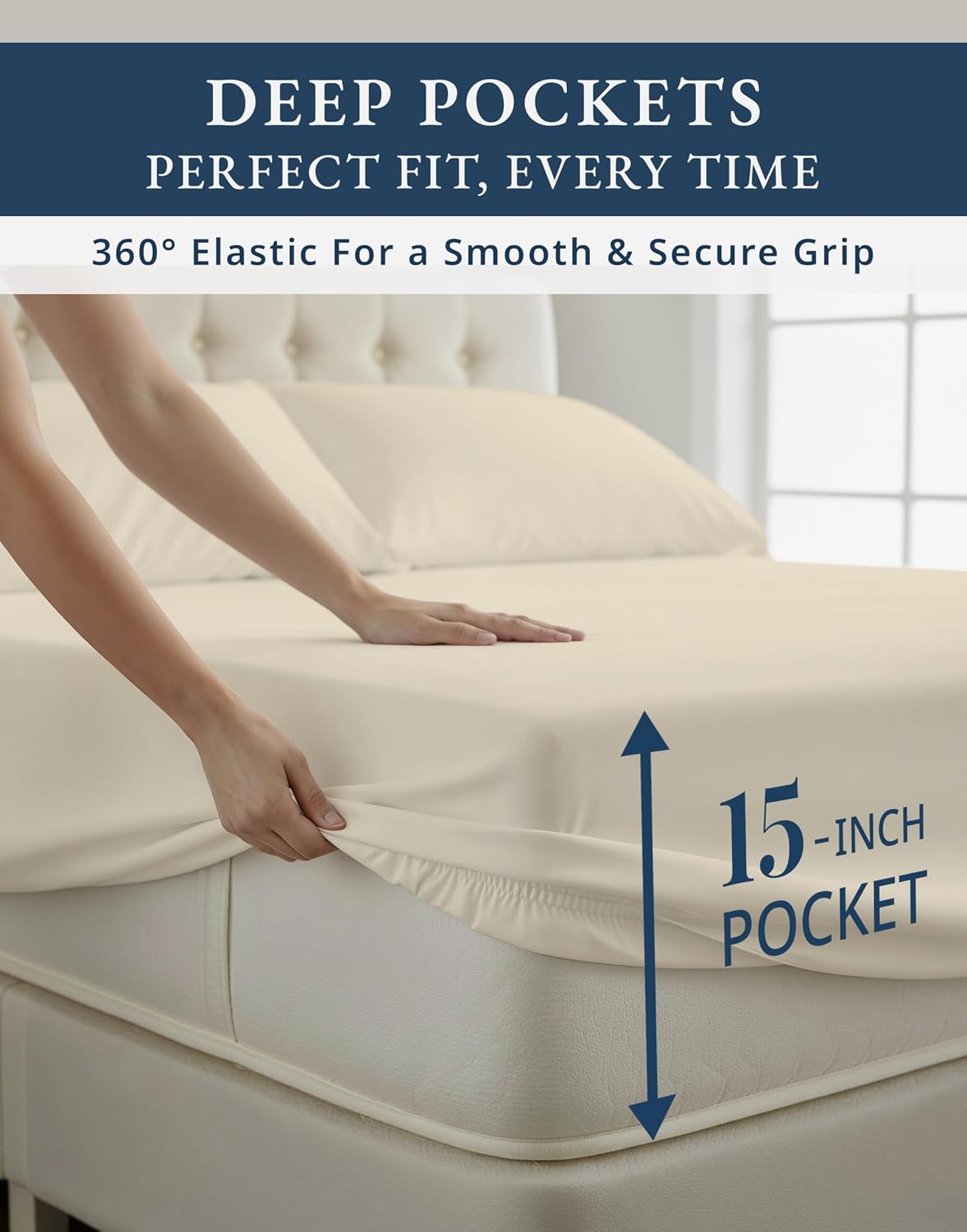 LANE LINEN 100% Egyptian Cotton Split King Bed Sheets for Adjustable Beds Soft & Comfy Sateen Weave for Silky Smooth Finish, Available in Variety of Colors - Ivory