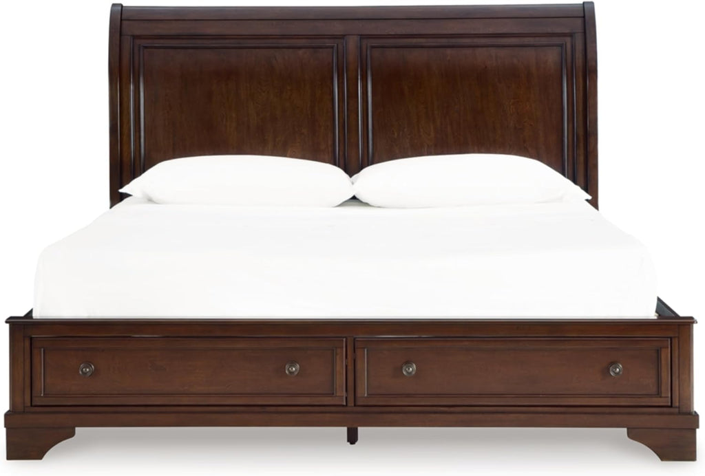 Signature Design by Ashley Trellington Traditional King Sleigh Storage Bed, Foundation or Box Spring Not Needed, Dark Brown