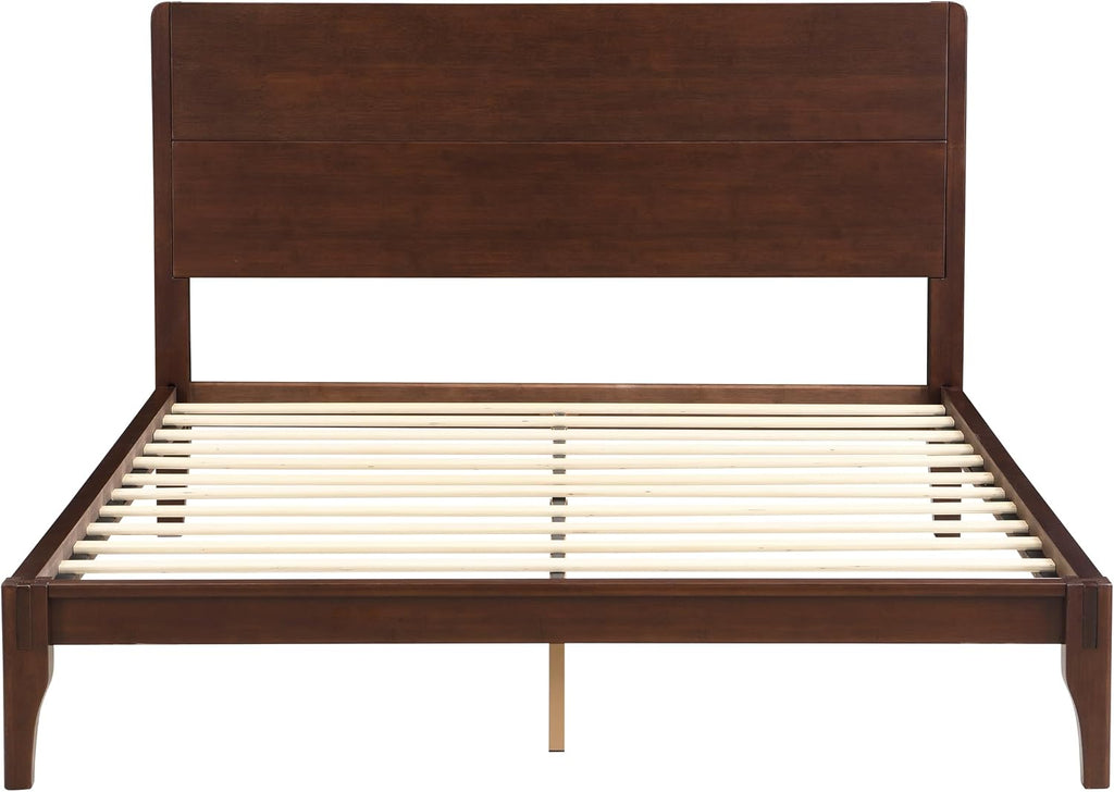 Merax Queen Size Bamboo Platform Bed, Mid-Century Modern Bed Frame with Tall Headboard, Solid Sustainable Bedframe Queen-Size, Wood Slat Support, No Box Spring Needed, Easy Assembly, Espresso