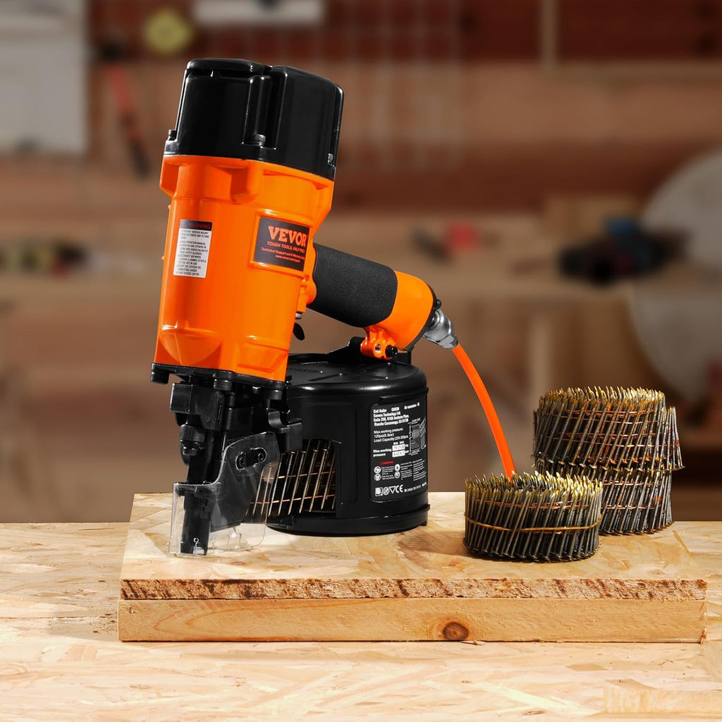 VEVOR Coil Siding/Framing Nailer CN83N, 2' to 3-1/4' 15 Degree Pneumatic Siding Nail Gun with Tool-Less Depth Adjustment, 70-120PSI Air Coil Nailer for Siding Sheathing Wooding Fencing Decking