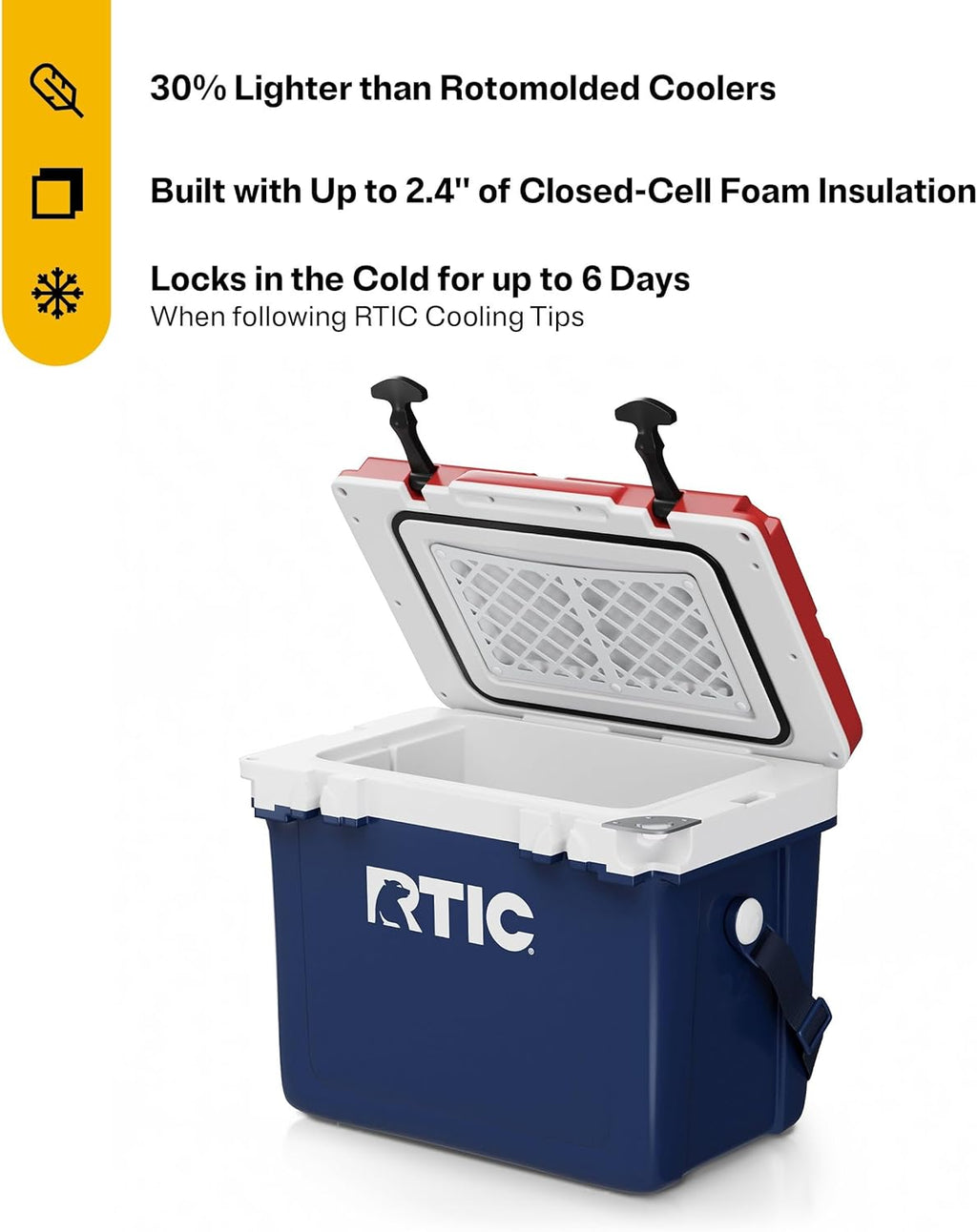 RTIC Ultra-Light Hard Cooler Insulated Portable Ice Chest Box for Drink, Beverage, Beach, Camping, Picnic, Fishing, Boat, Barbecue, 30% Lighter Than Rotomolded Coolers
