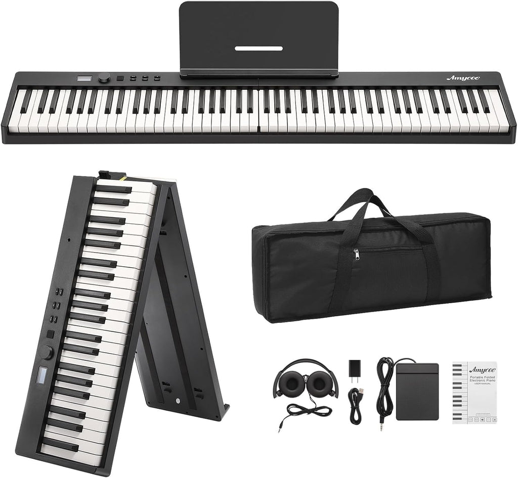 Home Digital Pianos, 88-Key Full-Size Semi-Weighted Folding Keyboard Piano, Portable Digital Piano with Headphones, Sustain Pedal, Power Adapter & Travel Case for Beginners and Adults