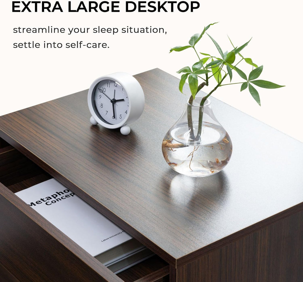 i-aplus Brown LED Nightstand Set of 2,Night Stand Set 2,Modern Night Stand with 3 Drawers,Night Stands for Bedroom Set of 2,Bedside Table Suitable for Small Spaces and Indoor use Capabilities