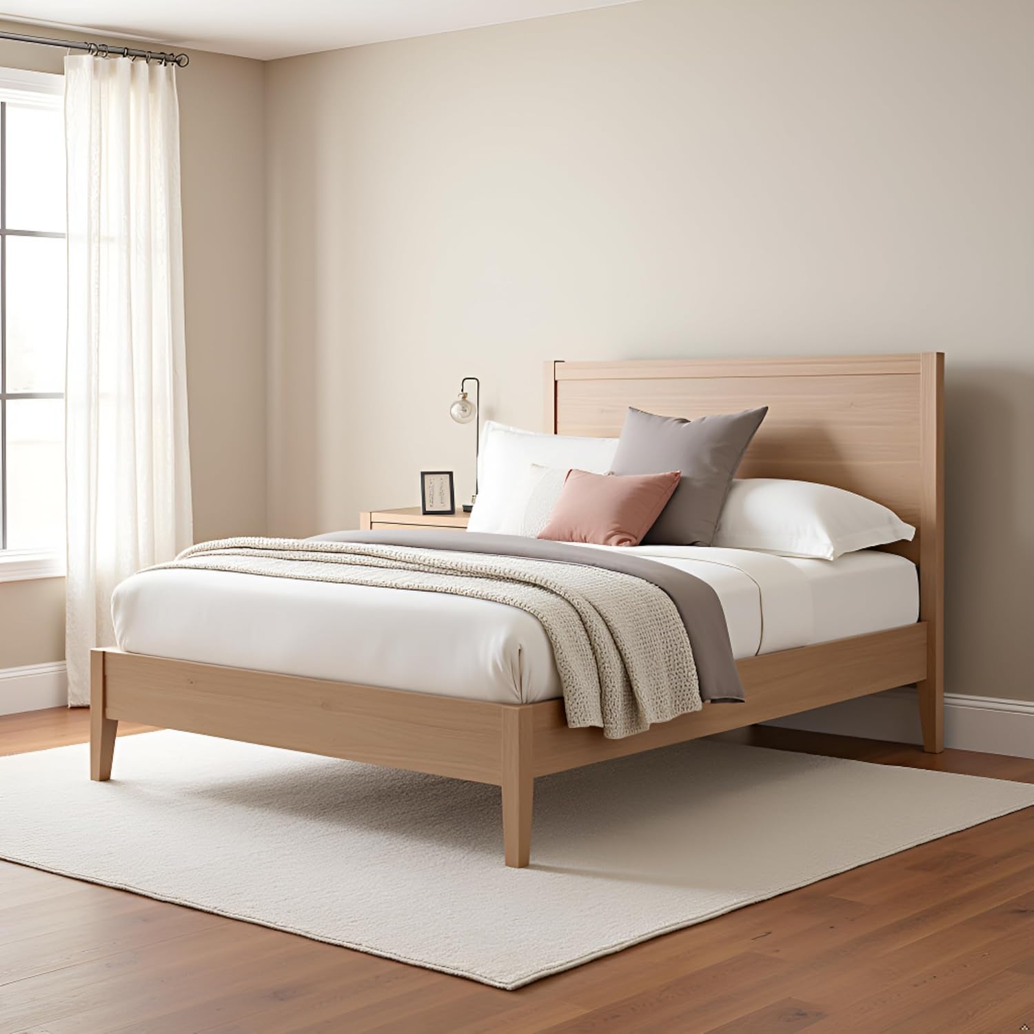 Alaterre Furniture Arden Queen Platform Bed Frame – Solid Wood, Modern Rustic Boho Style, Sturdy Slat Support, No Box Spring Needed, 65' W x 86' D x 50' H (Light Driftwood Finish)
