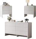 MAISONARIA 3-Piece Curved Dresser Bedroom Set, 6 Drawer Dresser & 2 Drawer Nightstands with Pop-up Design, Fluted Wood Chest of Drawers for Bedroom, Living Room, Entryway, White