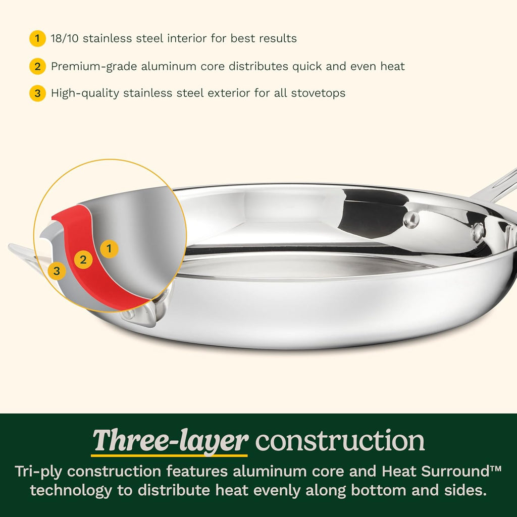 Cuisinart 3 Piece PureClad, Triple-Ply Stainless Steel Skillet Set, PCST22-81012