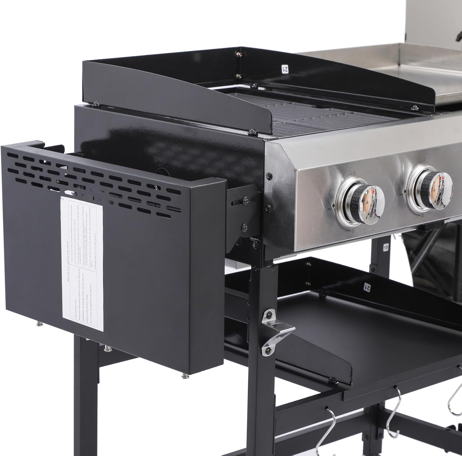 2+2-Burner Propane Gas BBQ Grill, 38200BTU Powerful Outdoor Grill with Stainless Steel Plancha & Side Tables, Portable Foldable Design for Backyard, Camping, Tailgating and Patio Barbecue (56 IN)