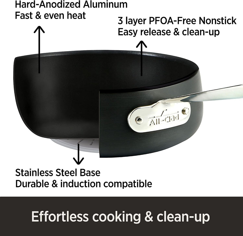 All-Clad HA1 Hard Anodized Nonstick Saute Pan with Lid and Fry Pan Set 4 Quart, 10 Inch Induction Oven Broiler Safe 500F Pots and Pans, Cookware Black