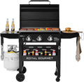Royal Gourmet GB3000PB 3-Burner Gas Griddle with Hood, Griddle with Collapsible Side Shelves, 39,000 BTU, 492 Sq. In. Cooking Area, Electronic Ignition, Swivel Wheels with Brakes, Black