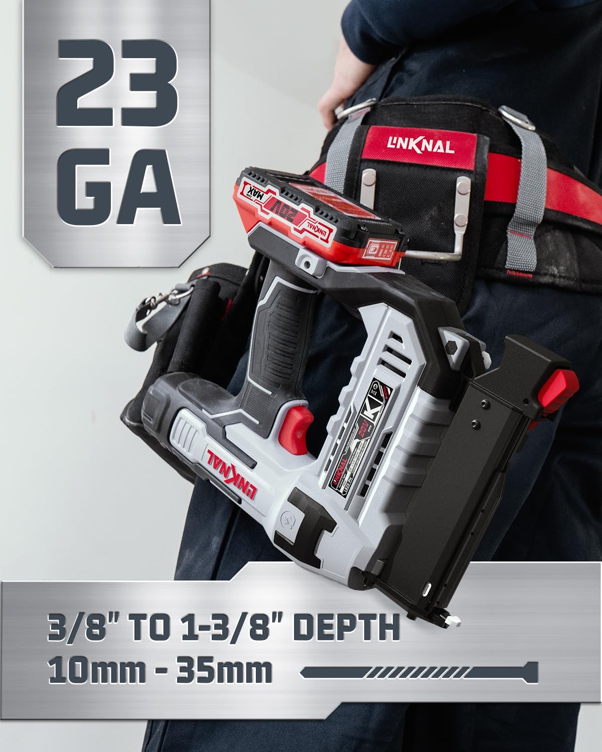 Electric Nail Gun, 23 Gauge Cordless Pin Nailer, 3/8' to 1-3/8' Nails, Battery Powered, 2×Batteries, Charger, and 3600 Nails Included (L823-PN)