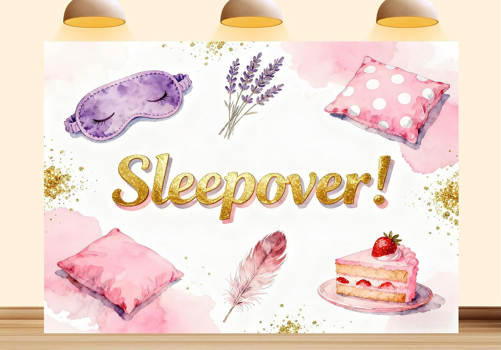 20X10ft Fabric Sleepover Party Backdrop Pajamas Pillow Fight Slumber Spa Makeup Background Party Decorations Girls Slumber Party Supplies Photo Booth Props