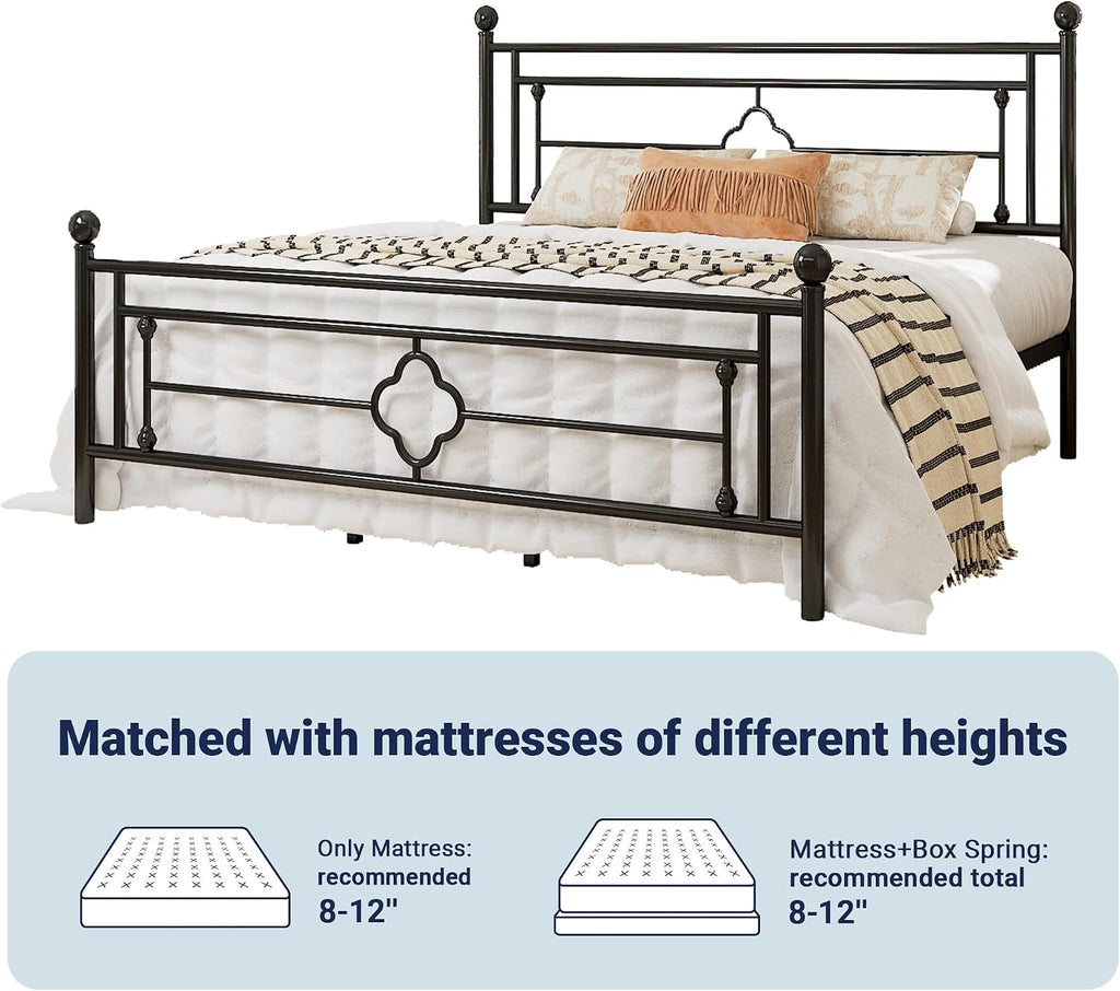 Allewie King Size Metal Platform Bed Frame with Victorian Vintage Headboard and Footboard/Mattress Foundation/Under Bed Storage/No Box Spring Needed/Noise-Free/Easy Assembly, Black