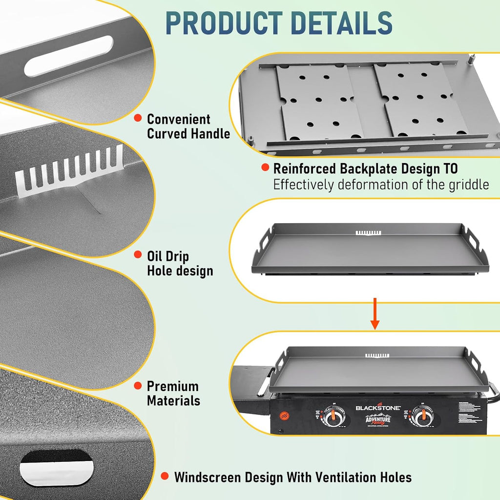 Griddle Replacement Top for Blackstone 28' Griddle 1517 1853 1883 1803 1924, Heavy Duty Steel Flat Top Griddle for Blackstone 2 Burner Gas Grill with Rear Grease System