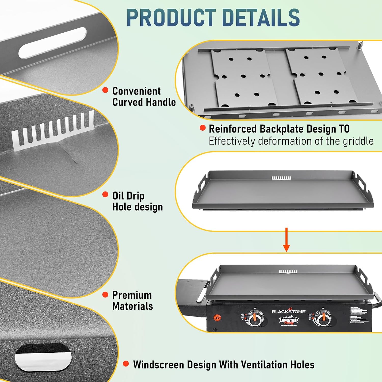 Griddle Replacement Top for Blackstone 28' Griddle 1517 1853 1883 1803 1924, Heavy Duty Steel Flat Top Griddle for Blackstone 2 Burner Gas Grill with Rear Grease System