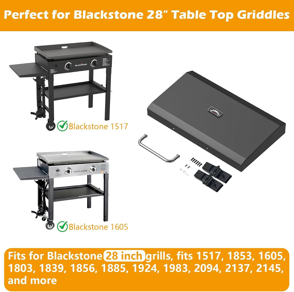 Upgrade Hinged Lid for Blackstone 28'' Griddle 1517 1853 1605 1803 1839 1856 1885 1924 1983 2137 2145 Flat Top Hard Cover Hood with Temperature Gauge for Most 28in Flat-top Grill Griddle with Handle