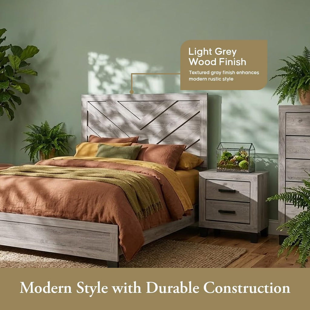 Kings Brand Furniture Napa Farmhouse 6-Piece Bedroom Set - Bed Frame with Headboard, Chest, Dresser and Mirror and 2 Nightstands (King Size)