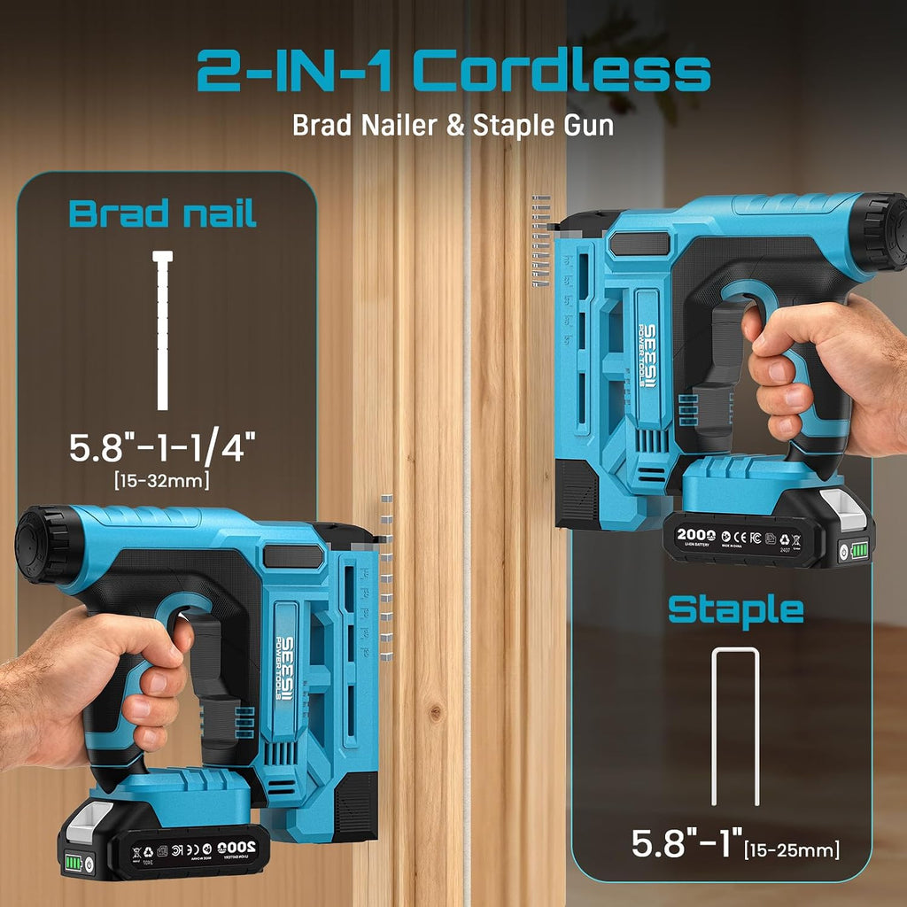 SEESII Bundle Deal 18 Gauge Cordless Brad Nailer + Cordless Brushless Jig Saw for Wood