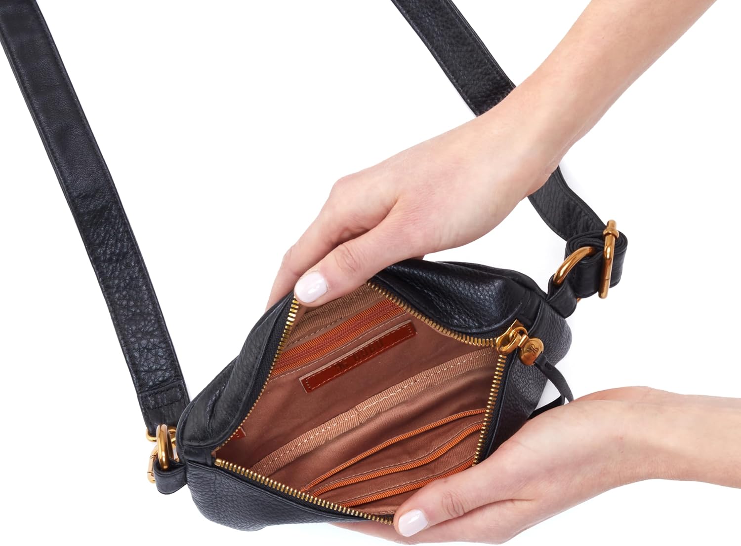 HOBO Fern Leather Convertible Crossbody, Sling, and Belt Bag - Lightweight & Adjustable, Zip Closure, with Capacity for Essentials & Accessories for Travel, Black