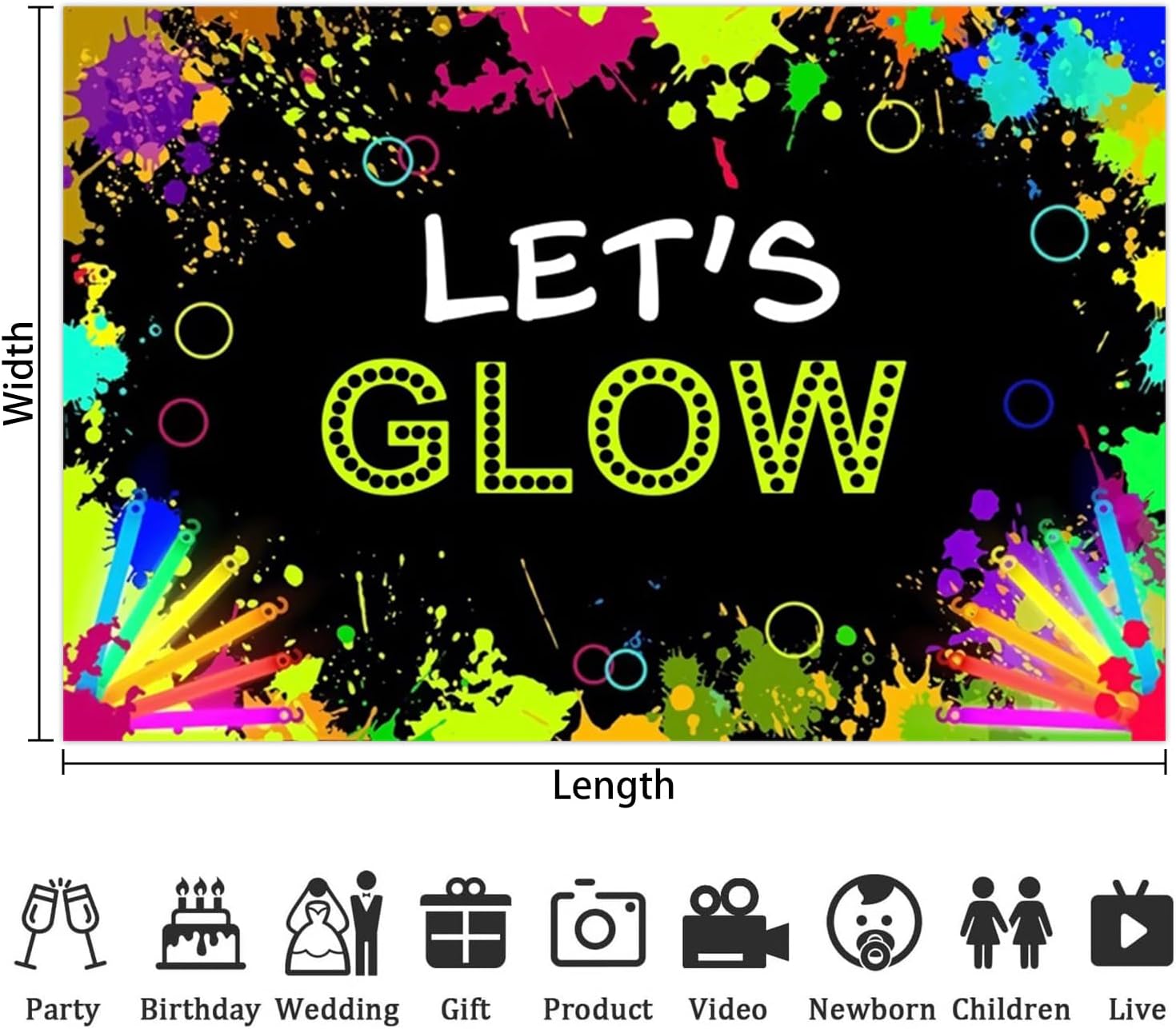 Leowefowa Let's Glow Crazy Party Decoration Supplies 20x10ft Vinyl Glow in The Dark Background for Photography Neon Graffiti Splash Backdrops for Photoshoot Wallpaper Decor Photo Booth Props