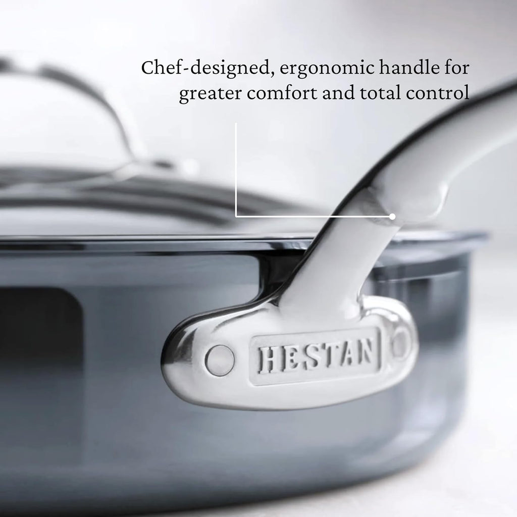 Hestan NanoBond Molecular Titanium Saute Pan with Lid, 3.5-Quart - PFAS-Free Stainless Steel, 4x Stronger, 1050°F Safe, Induction Compatible, Handcrafted Italy