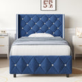 Lullabyre Twin Size Bed Frame, Upholstered Bed Frame with Diamond Tufted Headboard, Modern Silverside Wingback, No Box Spring Needed, Easy Assembly, Blue