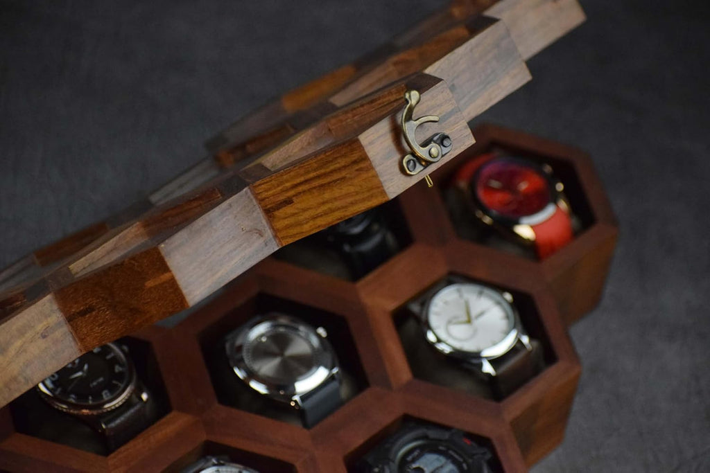 Watch Box for Men, Eight Slot Watch Display Case Mens Watch Box Organizer, Dark Rosewood Watch Case for Mens Valentines Gift Watch Case for precious timepiece with Glass Lid, Luxury Watch Organzer