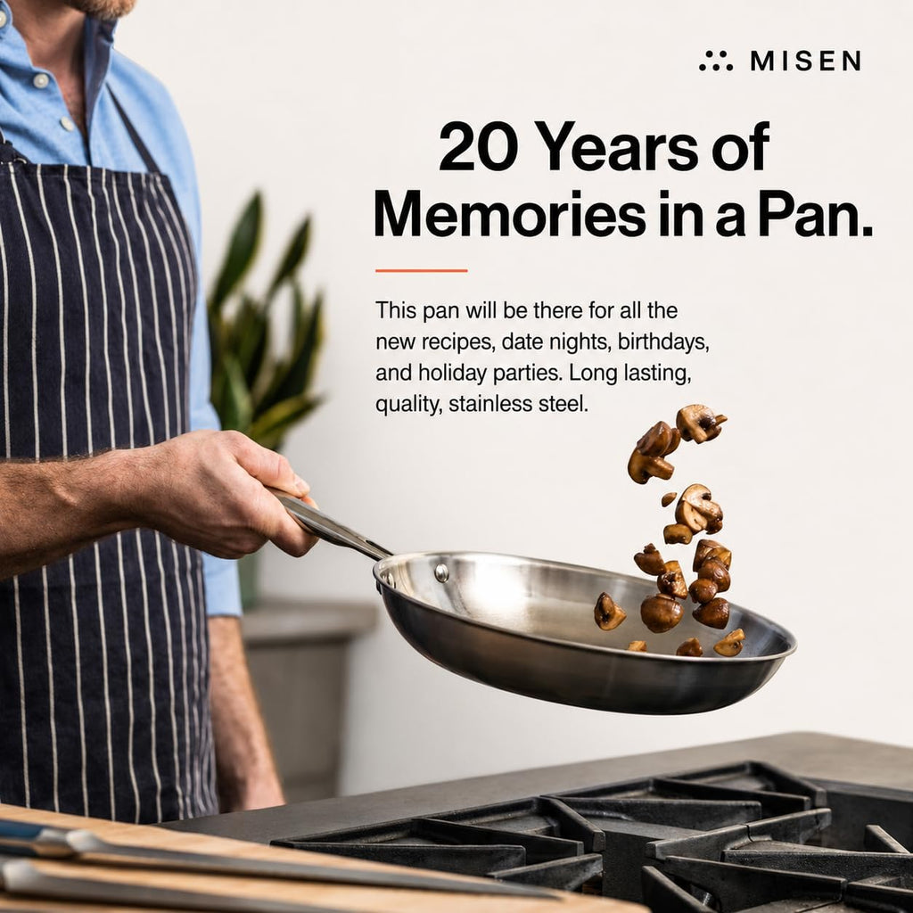 Misen 5-Ply Stainless Steel 10' Frying Pan - Professional Cookware for Induction, Gas and Electric - Dishwasher Safe, Oven Safe to 800°F - Durable, Versatile, Even Heating