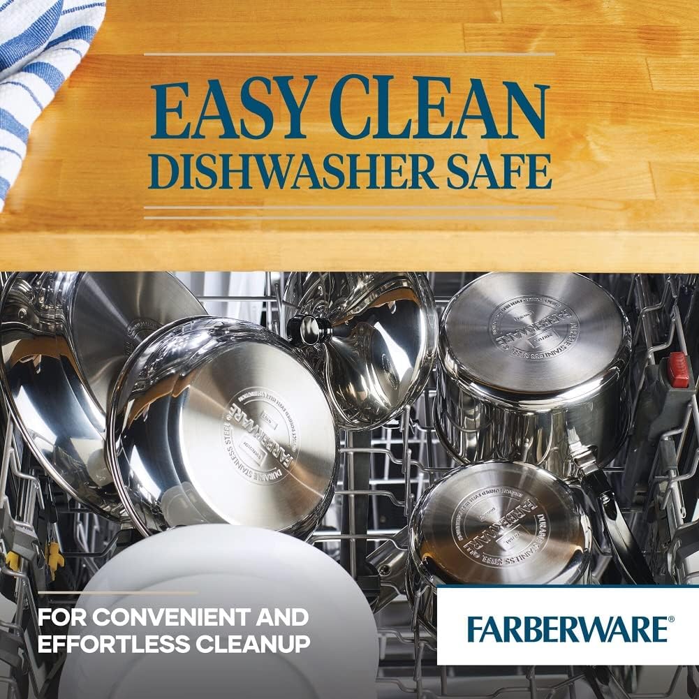 Farberware Classic Series Nonstick Stainless Steel Cookware Set, Pots and Pans Set, 15-Piece