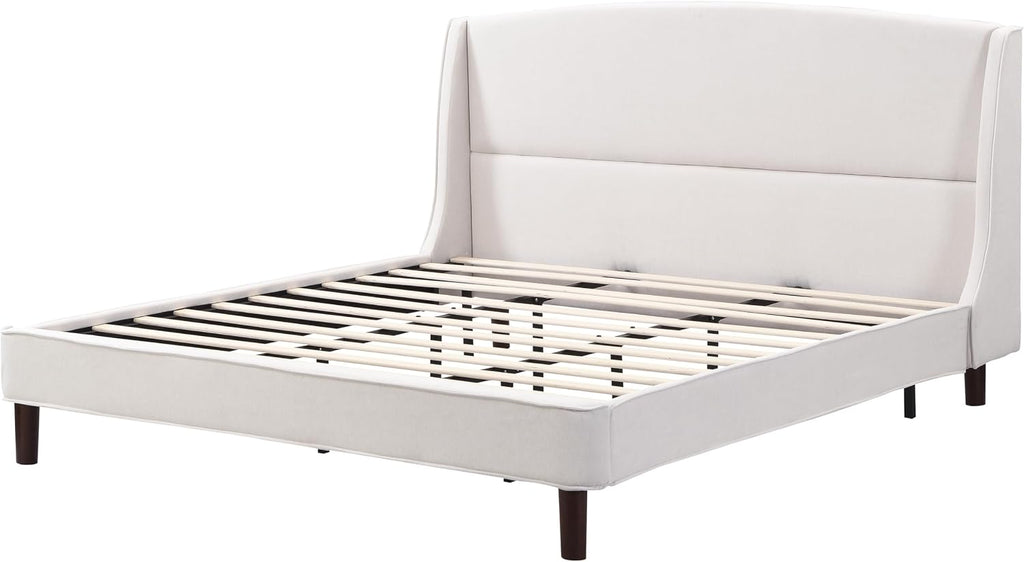 Christopher Knight Home Cordo 44.50' H King Size Bed Set, Upholstered Platform Bed with Wingback Headboard, Solid Wooden Slats Panel Support, No Box Spring Needed, Easy Assembly, Beige
