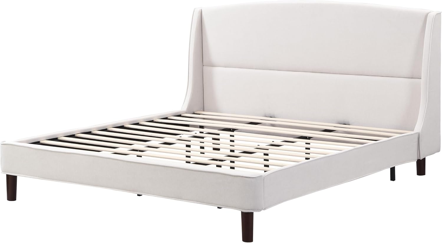Christopher Knight Home Cordo 44.50' H King Size Bed Set, Upholstered Platform Bed with Wingback Headboard, Solid Wooden Slats Panel Support, No Box Spring Needed, Easy Assembly, Beige