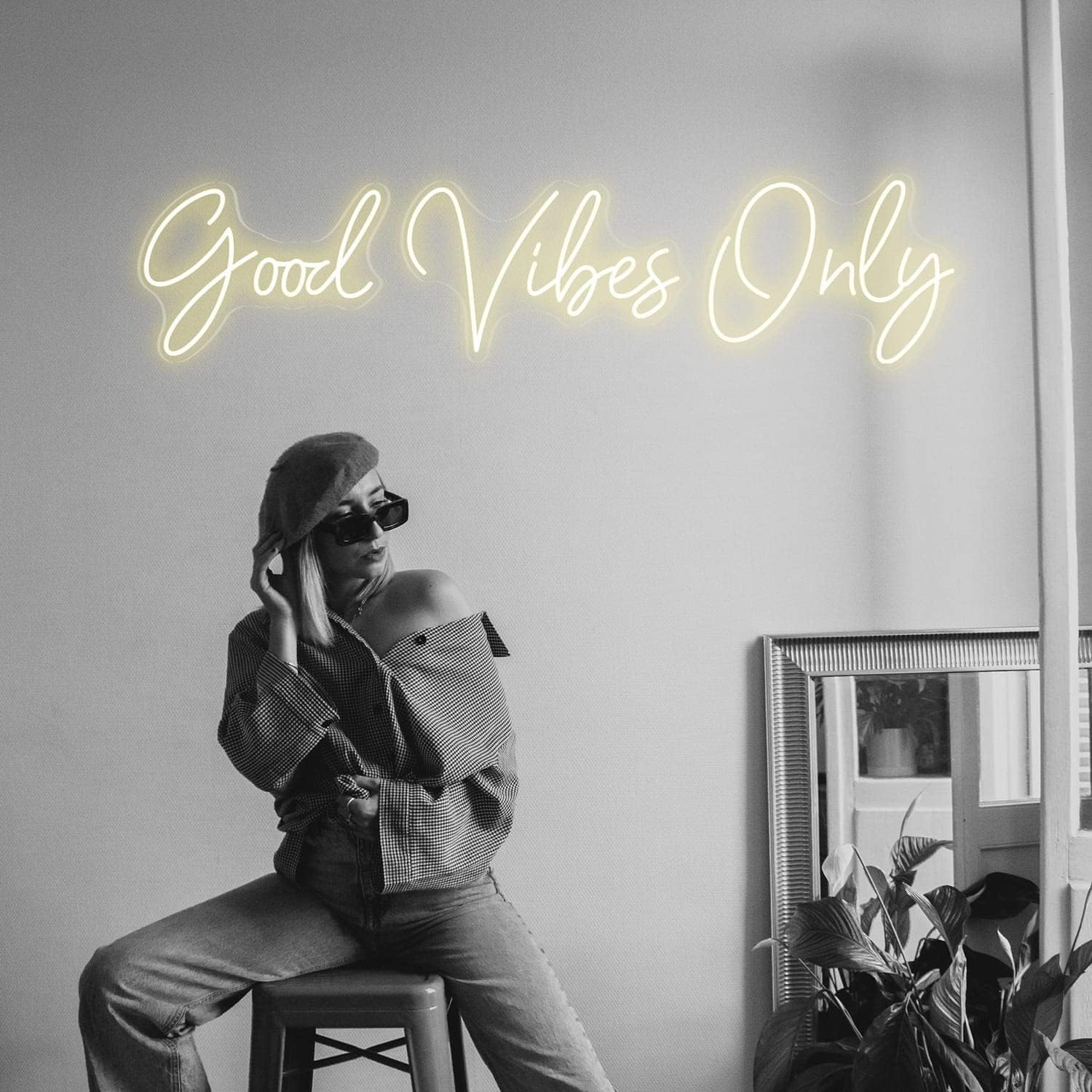 Large Good Vibes Only Neon Sign Wall Decorations, Big Neon Lights for Bedroom, LED Neon Signs for Wall Decor, Wedding, Game Room, Party, Bar Decor, Cafés, Shops, Warm White Wall Lights-56×13 in