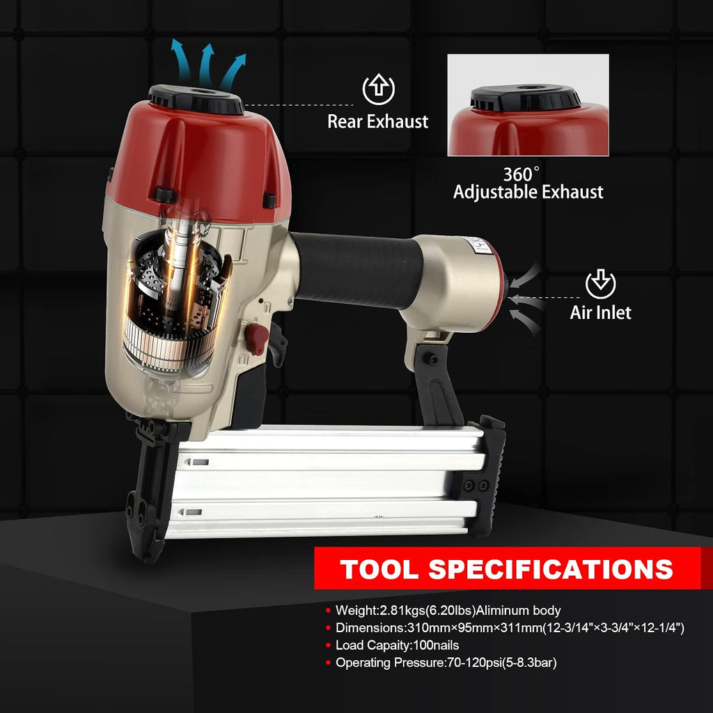 Concrete Nailer, 14 Gauge 3/4 Inch to 2-1/2 Inch Concrete T Nailer, Pneumatic Concrete Nail Gun for Furring Strips Lath to Masonry Plywood to Concrete Subflooring and Cement, Air Powered