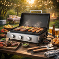 Portable Flat Top Grill, 3 Burner Gas Grill with Cast Iron Grids, 26 IN Tabletop Propane Griddle, 28650BTU High Power & Ceramic Coated Pan, Camping Barbecue and Tailgating Griddle (26 IN)