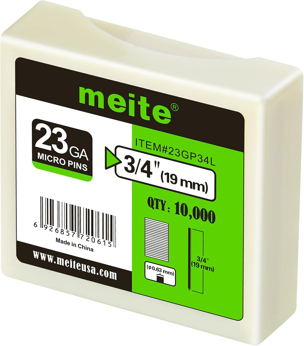 meite 23 Gauge Pin Nails, 3/4-Inch Micro Headless Piner Nails - Galvanized 23GA Pins Nails for Nail Gun, Ideal for Fine Woodworking and Trim Work (1 Case)