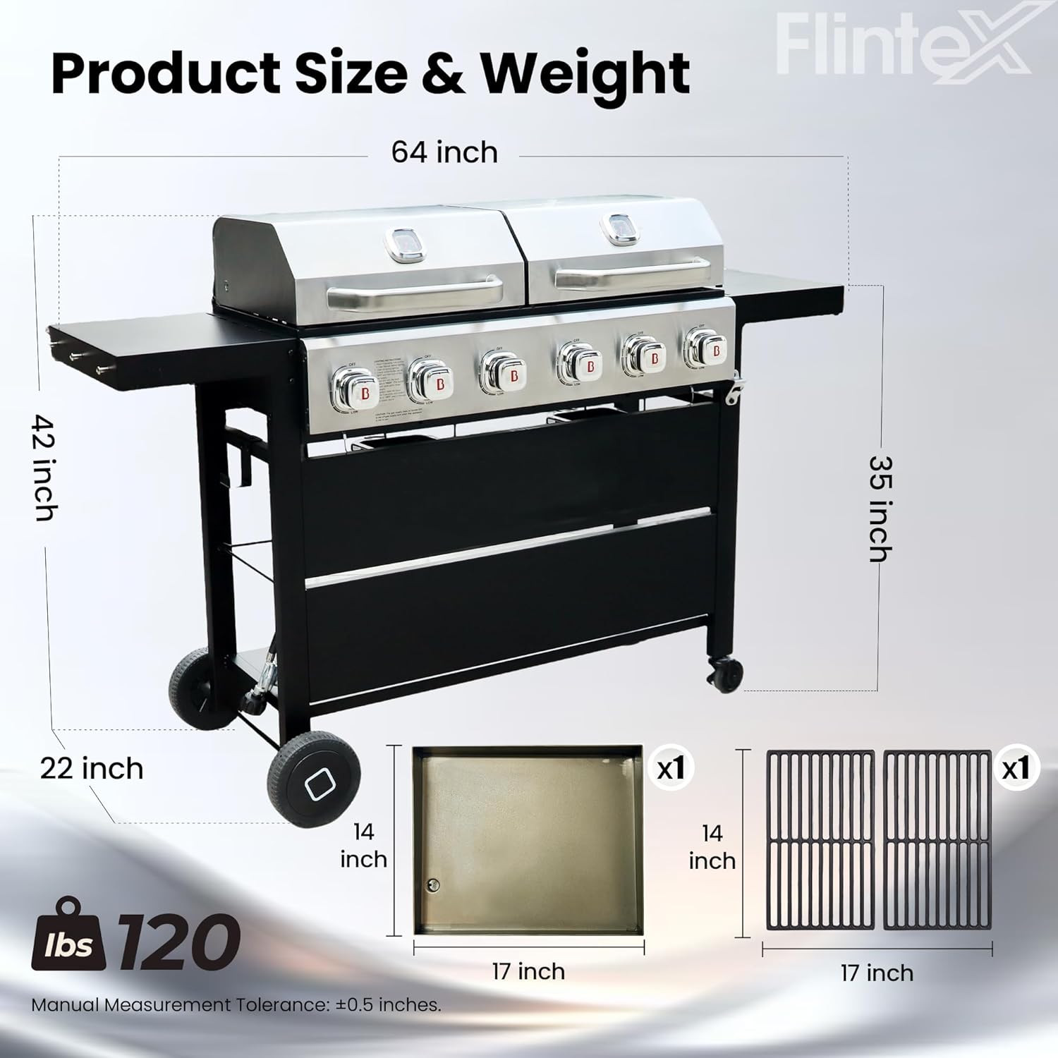 Flintex 6 Burner Propane Gas Grill Griddle Combo with Porcelain-Enameled Cast Iron Grates & Cast Iron Pan, Dual Outdoor BBQ Grill With Flat Top Griddle for Backyard Barbecue, 610 sq.in.