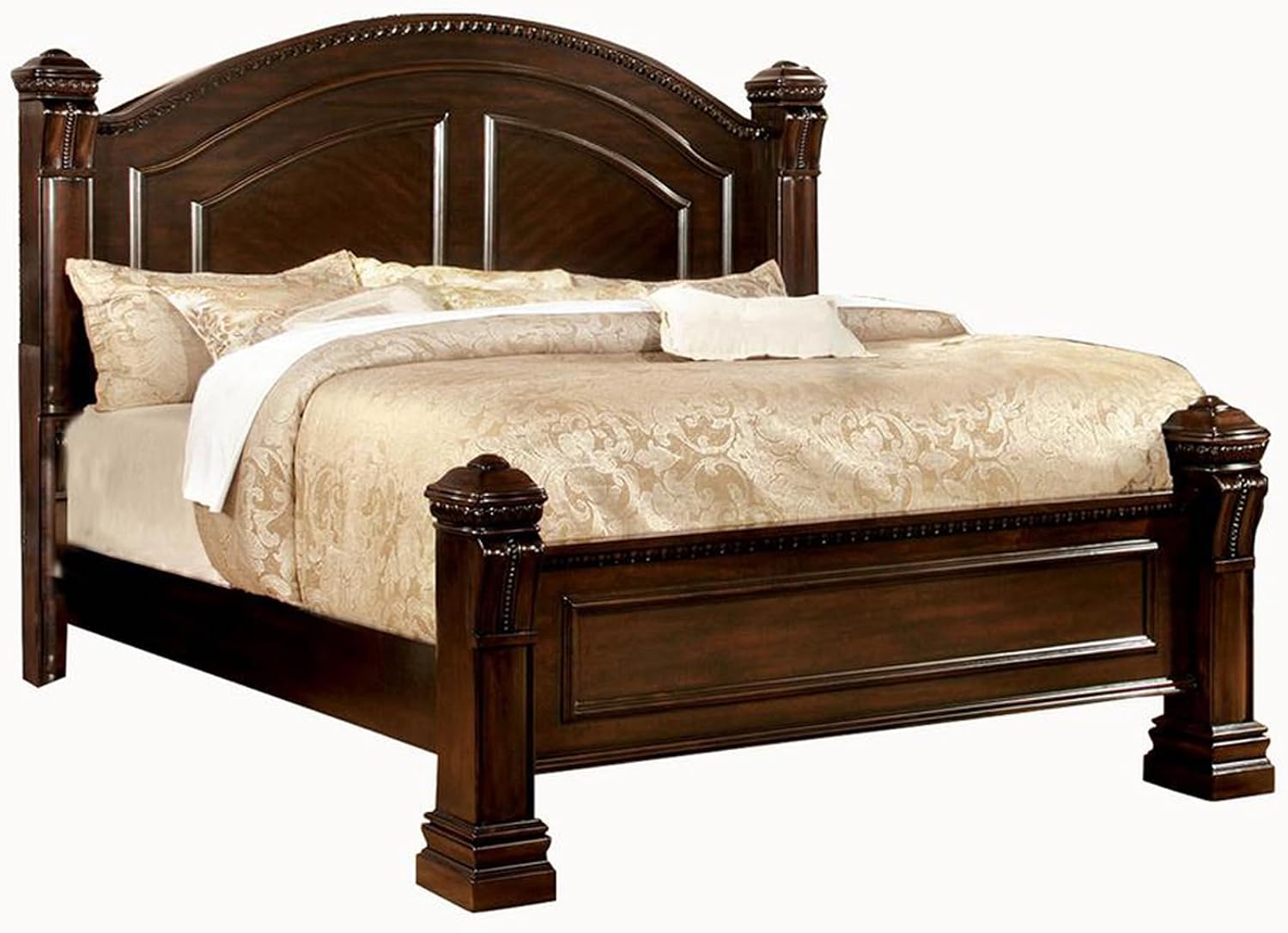 Benjara Koi 4 PC California King Bedroom Set- Cherry Brown Wood