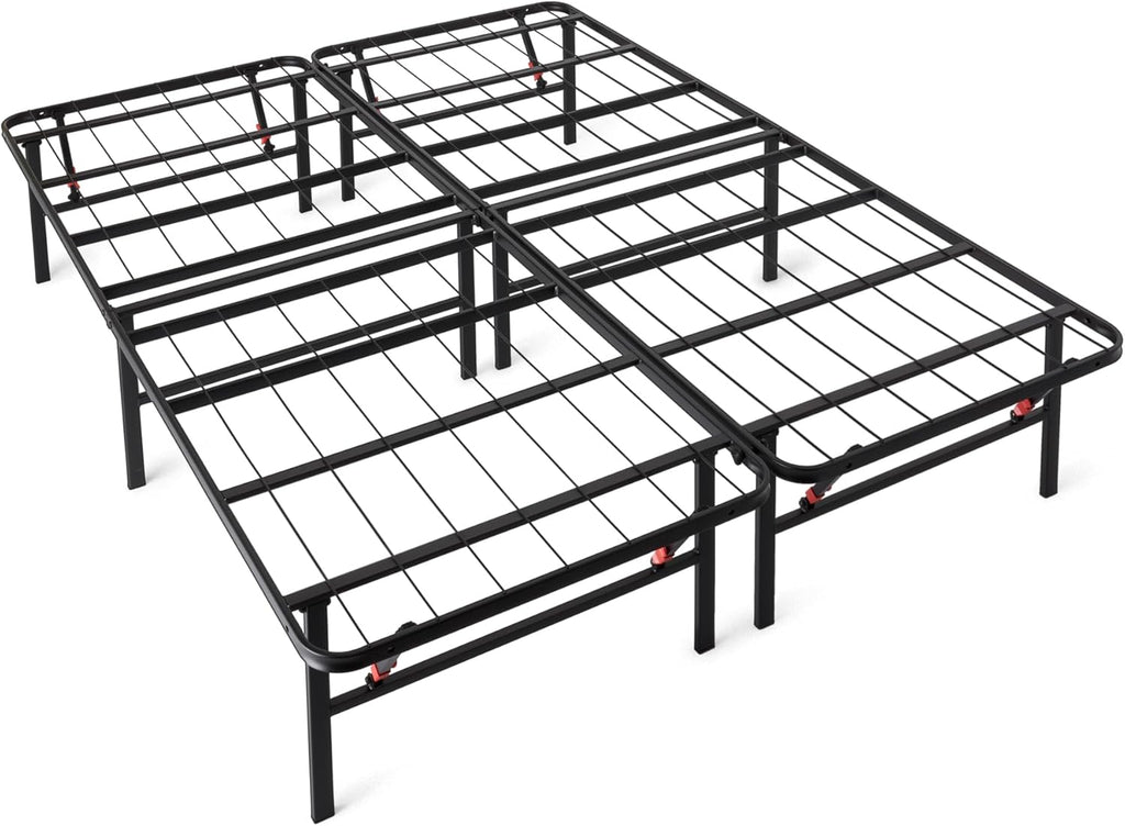 Amazon Basics Bed Frame with Storage, Foldable Metal Platform, Sturdy Steel, No Box Spring Needed, 14-inch High, Tool-Free Setup, Noise Free, Easy Assembly, Queen Size, Black