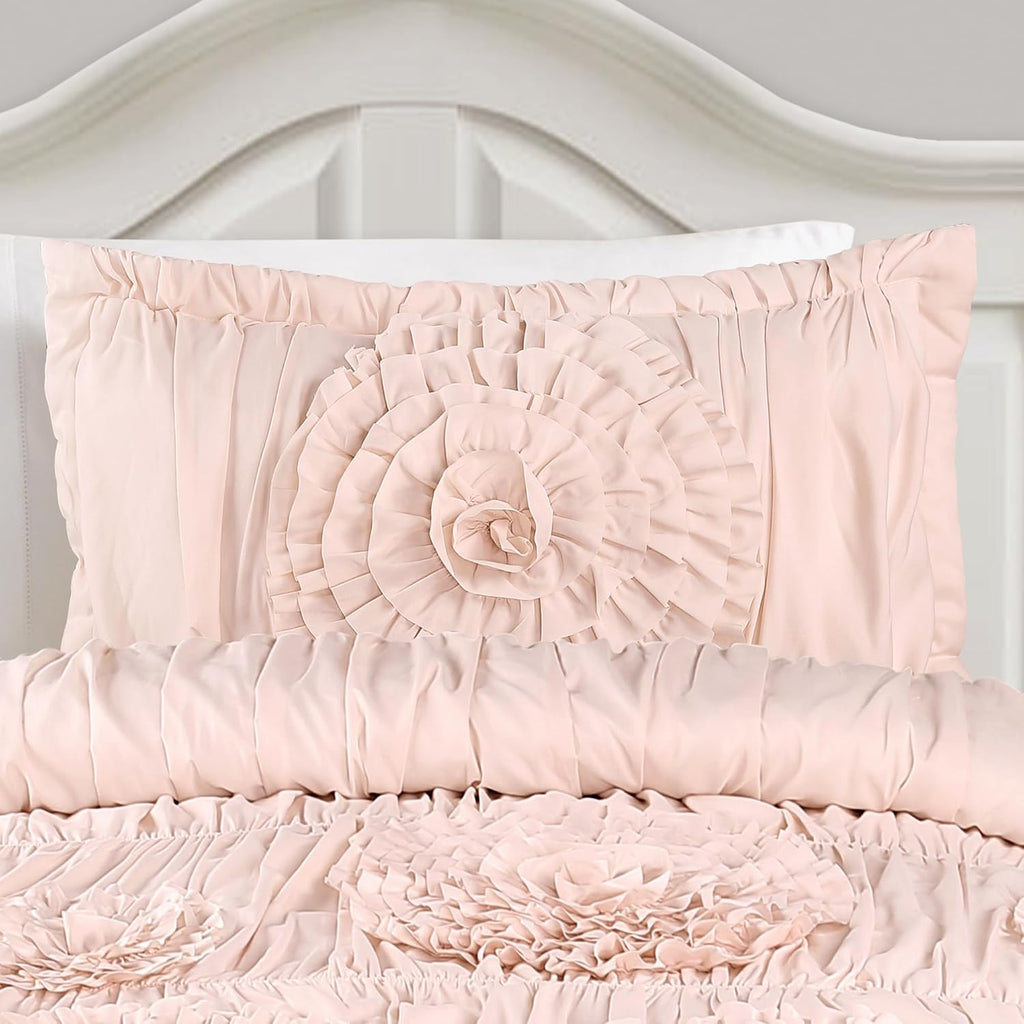 Lush Decor Serena Comforter Set, 2 Piece Set, Twin XL, Blush - Pink Bedding Set Twinxl - Cute Comforter Twin XL Size - Coquette Dorm Decor