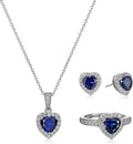 MORGAN & PAIGE .925 Sterling Silver Gemstones and White Sapphire Halo Heart Pendant Necklace, Ring and Stud Earrings for Women Set - Birthstone Jewelry Sets for Women, 18in Cable Chain, Size 7 Ring
