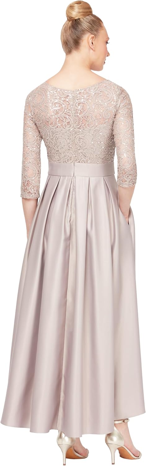 Alex Evenings Women's Satin Ballgown Formal Event Dress with Pockets and Tie Belt (Petite and Regular Sizes)