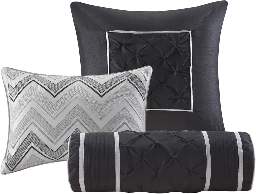 Madison Park Laurel Cozy Comforter Set - Traditional Tufted Faux Silk Design, All Season Down Alternative Bedding with Matching Shams, Decorative Pillow, Grey Cal King(104'x92') 7 Piece