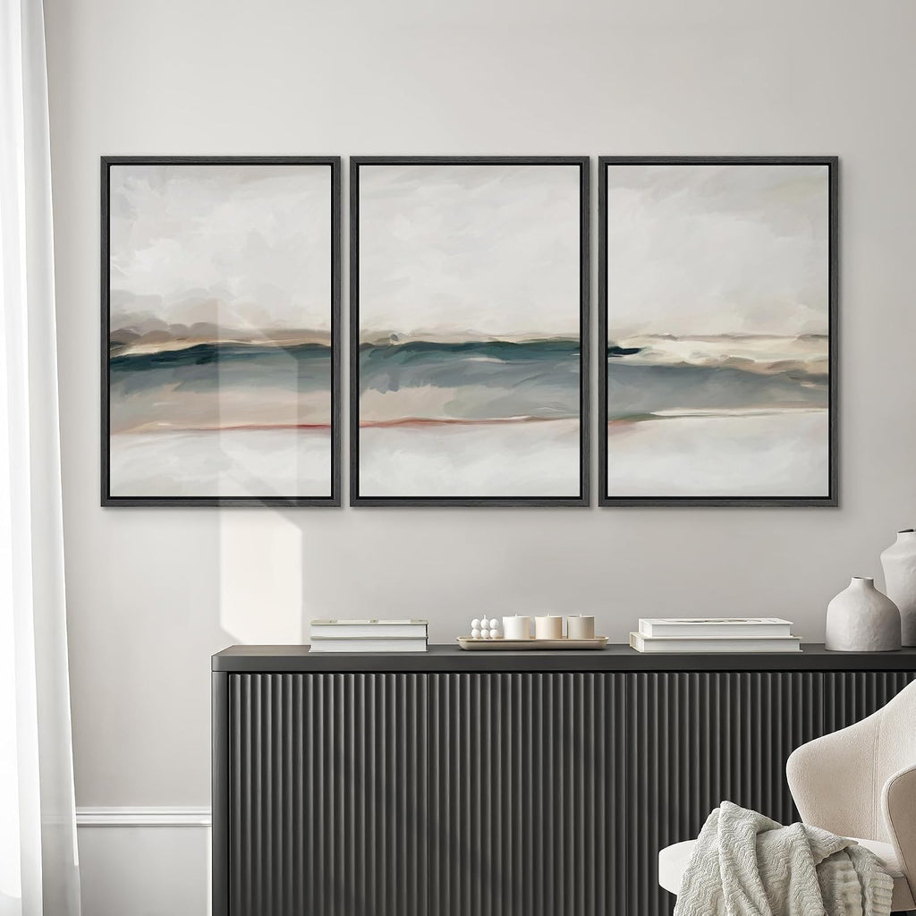 SIGNWIN Framed Canvas Print Wall Art Set Grunge Gold Pastel Landscape Shapes Abstract Illustrations Modern Art Decorative Nordic Chic Calm/Zen for Living Room, Bedroom, Office - 24'x36'x3 Black