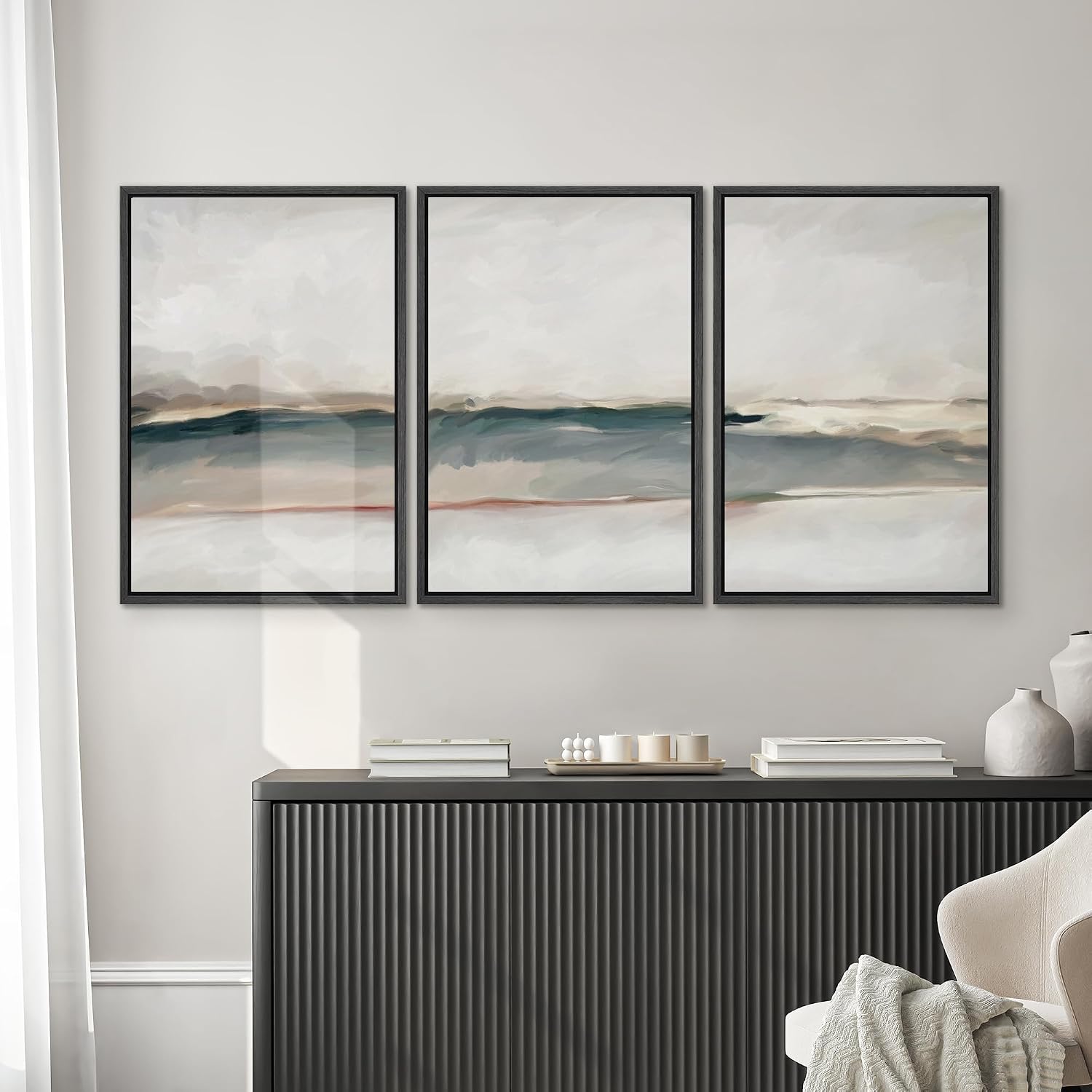 SIGNWIN Framed Canvas Print Wall Art Set Grunge Gold Pastel Landscape Shapes Abstract Illustrations Modern Art Decorative Nordic Chic Calm/Zen for Living Room, Bedroom, Office - 24'x36'x3 Black