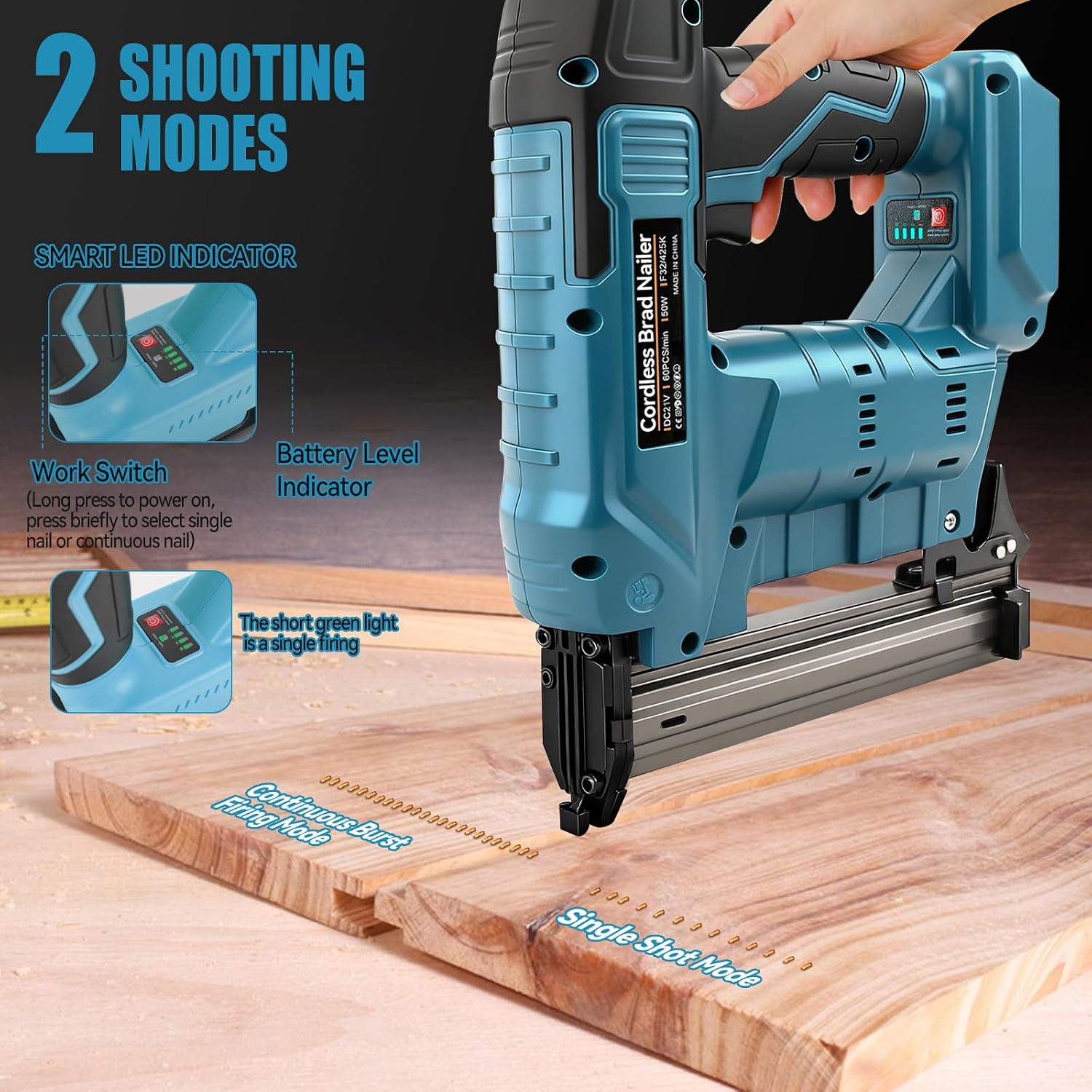 Upgraded Brushless 18GA Cordless Brad Nailer & Stapler,2-in-1 Electric Nail Gun for Ma-Kita 18V Batteries (Tool Only), 2 Firing Modes, Tool-Free Jam Release, Includes 2000 Fasteners