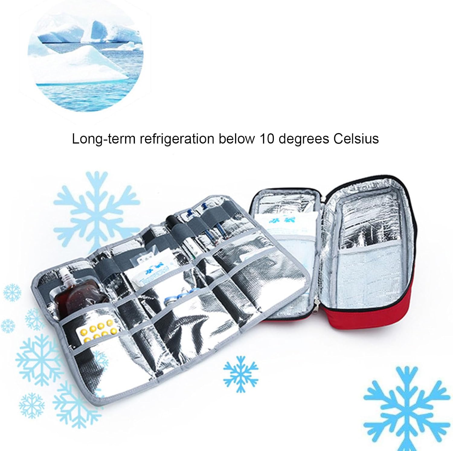Compact Professional First Aid Kit, Portable Medical Visit Shoulder Bag, Multi-Compartment Supplies Refrigerated Storage(Red)